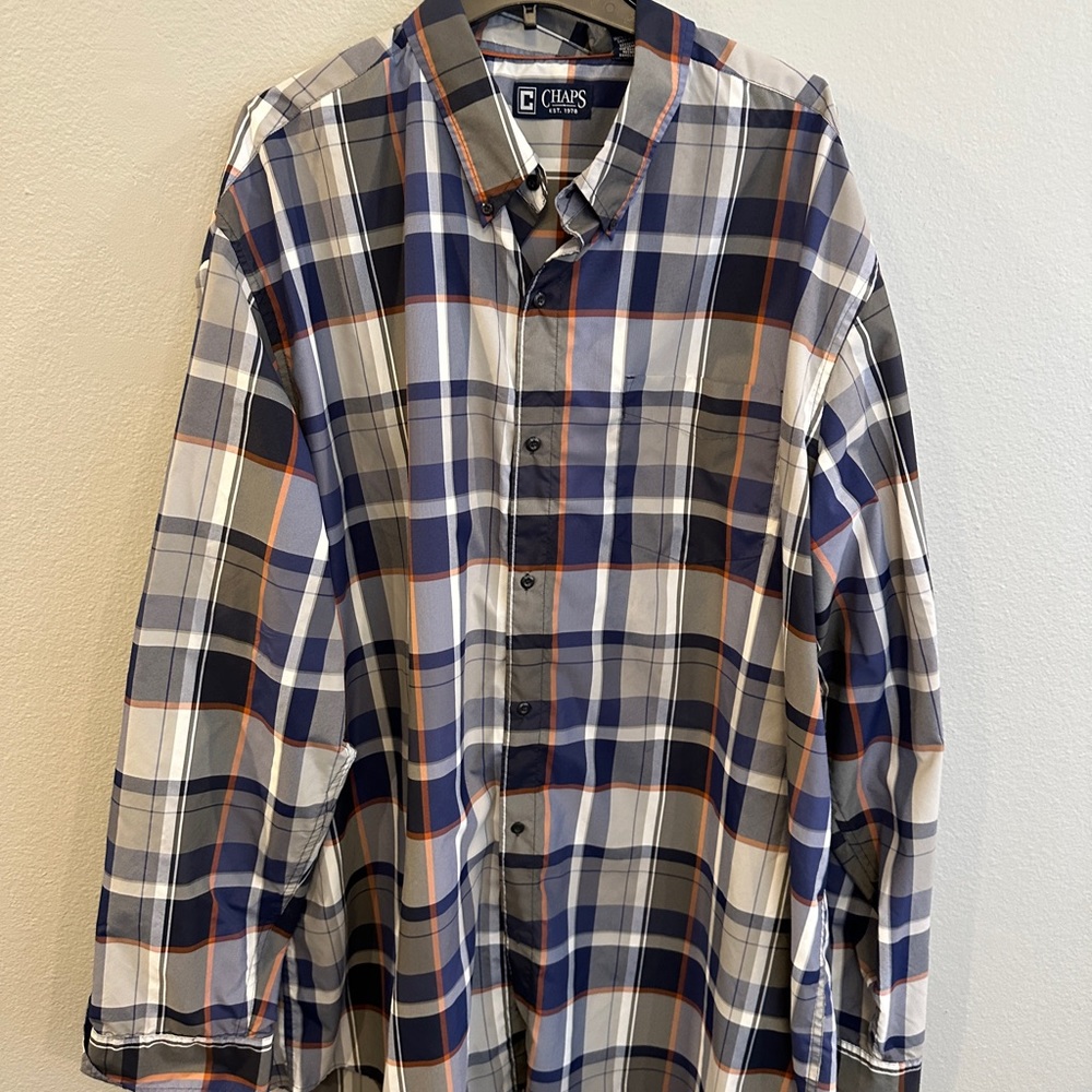 Chaps 3XLT Long Sleeve Button Down Shirt in Black/White/Blue/Orange Plaid (Used)
